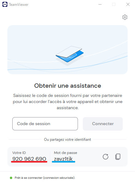 TeamViewerQS écran de connexion